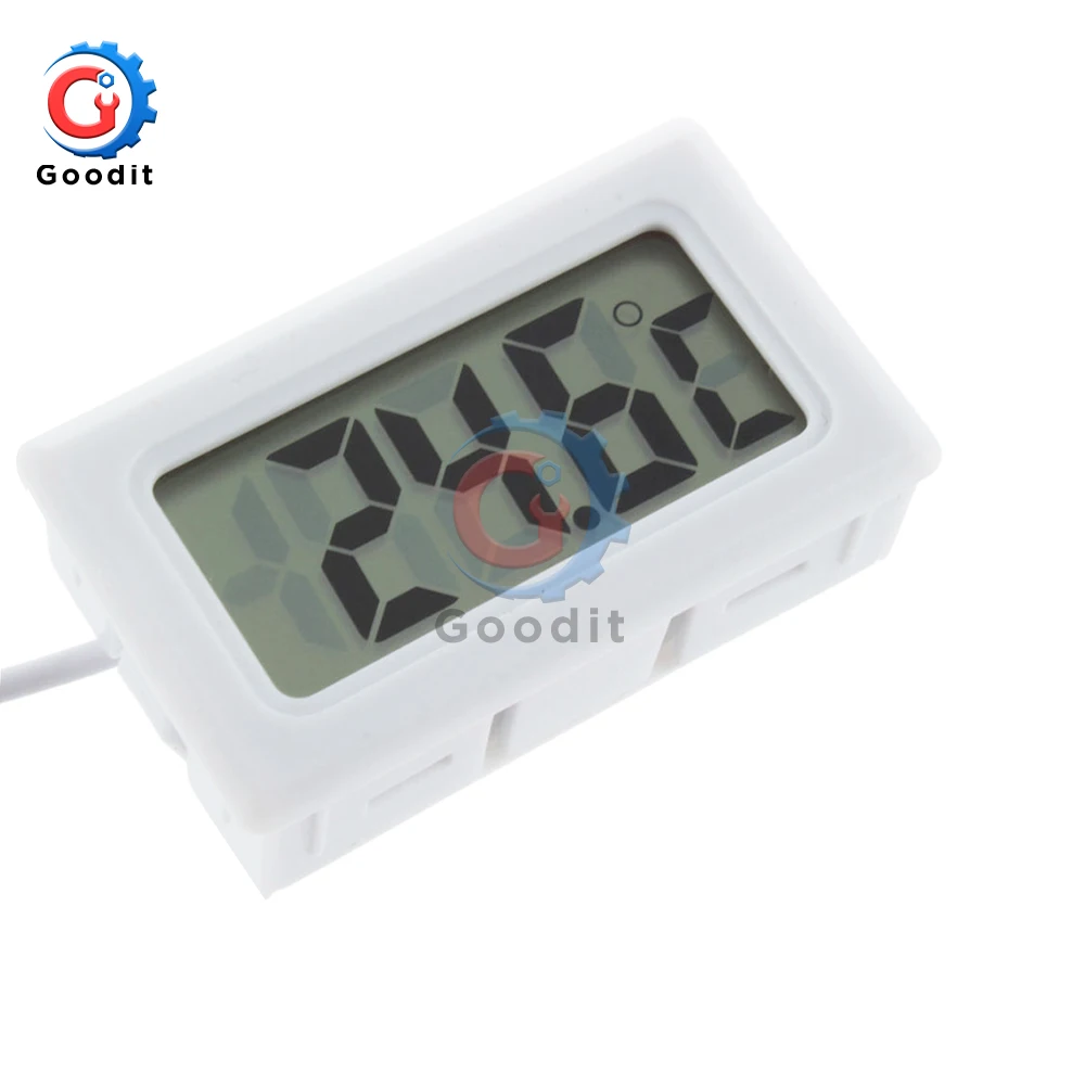 Mini LCD Digital Thermometer Fridge Thermometer indoor outdoor Probe 1M  -50~110 ℃ Refrigerator for Freezer Temperature White