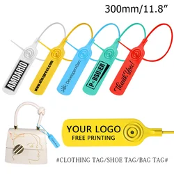 100pcs Custom Palstic Security Seals Personalized Product Logo Brand Label Hang Tag for Clothing Shoe Bag Business 300mm/11.8