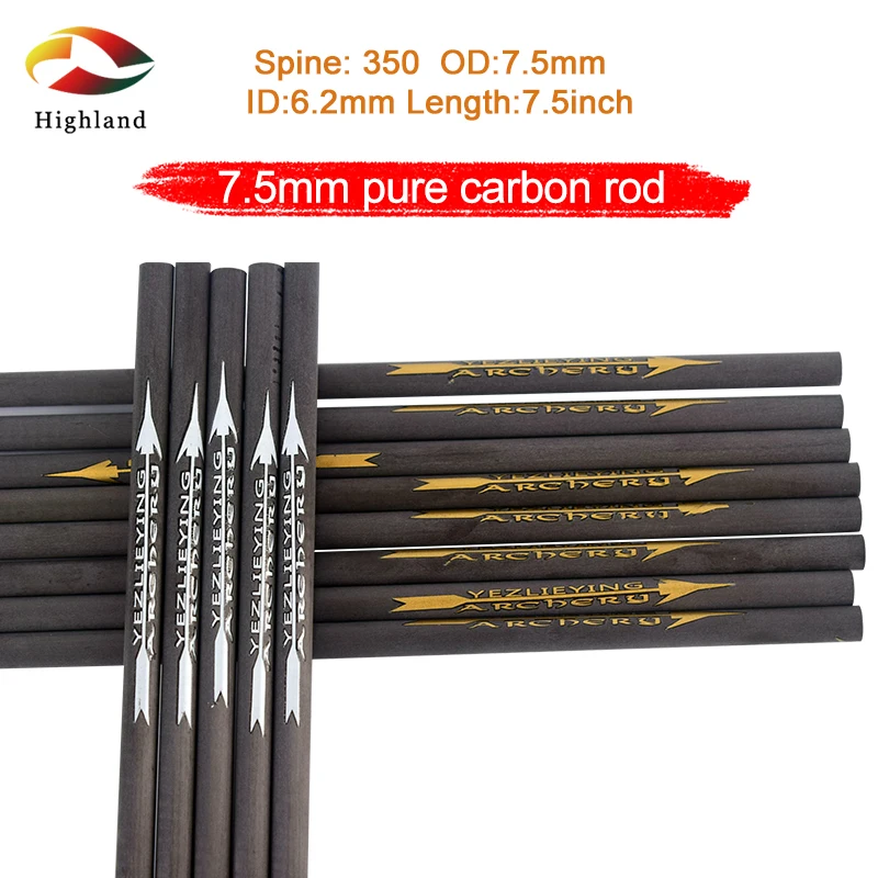 6 pçs 7.5 polegada id 6.2mm od 7.5mm eixos de carbono puro spine350 alta qualidade seta eixos para bestas diy flechas tiro com arco