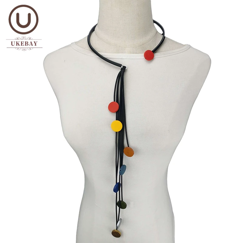 UKEBAY New Handmade Wood Necklaces Top Designer Gothic Necklace Female Long Chain Match Clothes Choker Necklace Rubber Jewellery