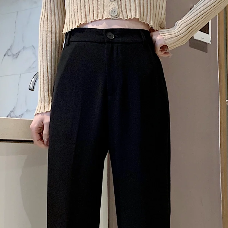 Pantaloni donna fessura laterale allentato solido vita alta 3 colori donna semplice All-match stile coreano Streetwear tempo libero dritto Ins accogliente