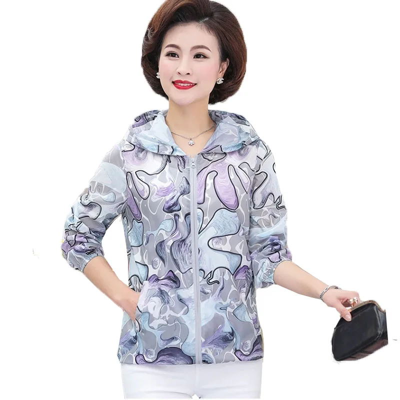 

2021 New Middle-Aged Elderly Women Coat Summer Sun Protection Clothing Coat Thin Outerwear Female Sun-Proof Clothing Hooded Tops