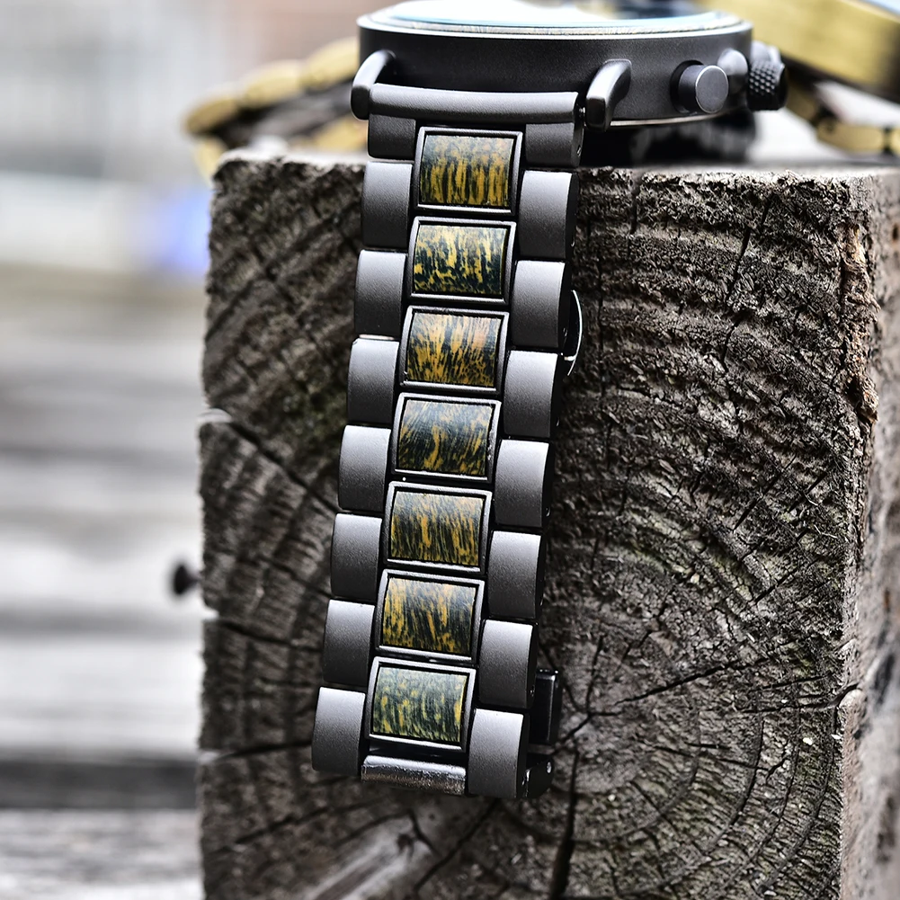 BOBO BIRD orologio da uomo moda orologi al quarzo in metallo verde in legno orologio da polso cronografo Auto data Display orologio grande confezione regalo