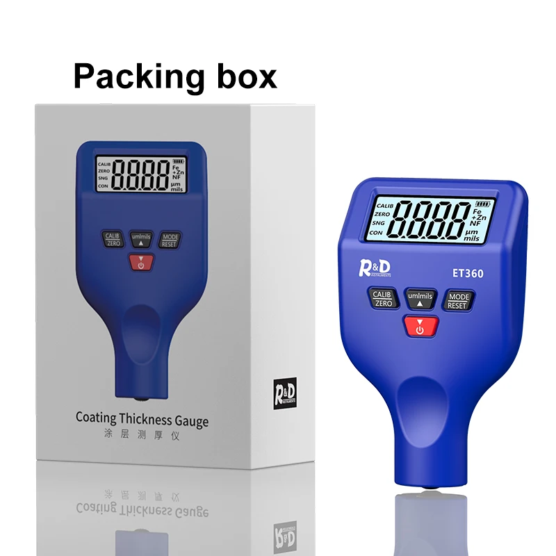 R & D-ET360 차량용 두께 게이지, 0.1 Um Fe/NFe Fe + Zn 고정밀 자동 페인트 작업 프로브 테스트 미터