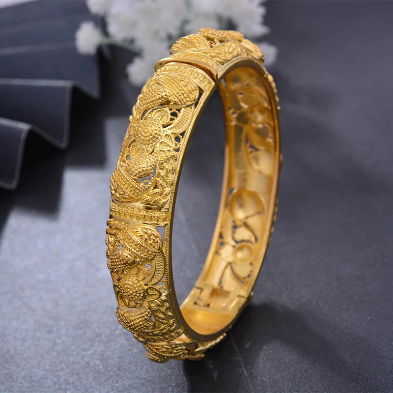 WANDO 1Pcs/lot Top Quality Dubai Gold Color Bangles For Women Vintage Bride Wedding Bracelet Bangles Africa Arab Hallowe Jewelry