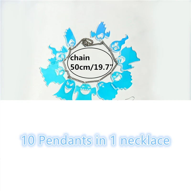 KUGUYS 10 Pendants in Ghost Necklace for Women Men Halloween Iridescence Multilevel Short Chain Exaggerate Acrylic Jewelry