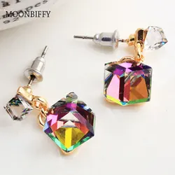 Fashion Stud Earring for Women with Stones Crystal Clear Green/Gray/Multicolor Color CZ Cube Jewelry Gift Wholesales Price