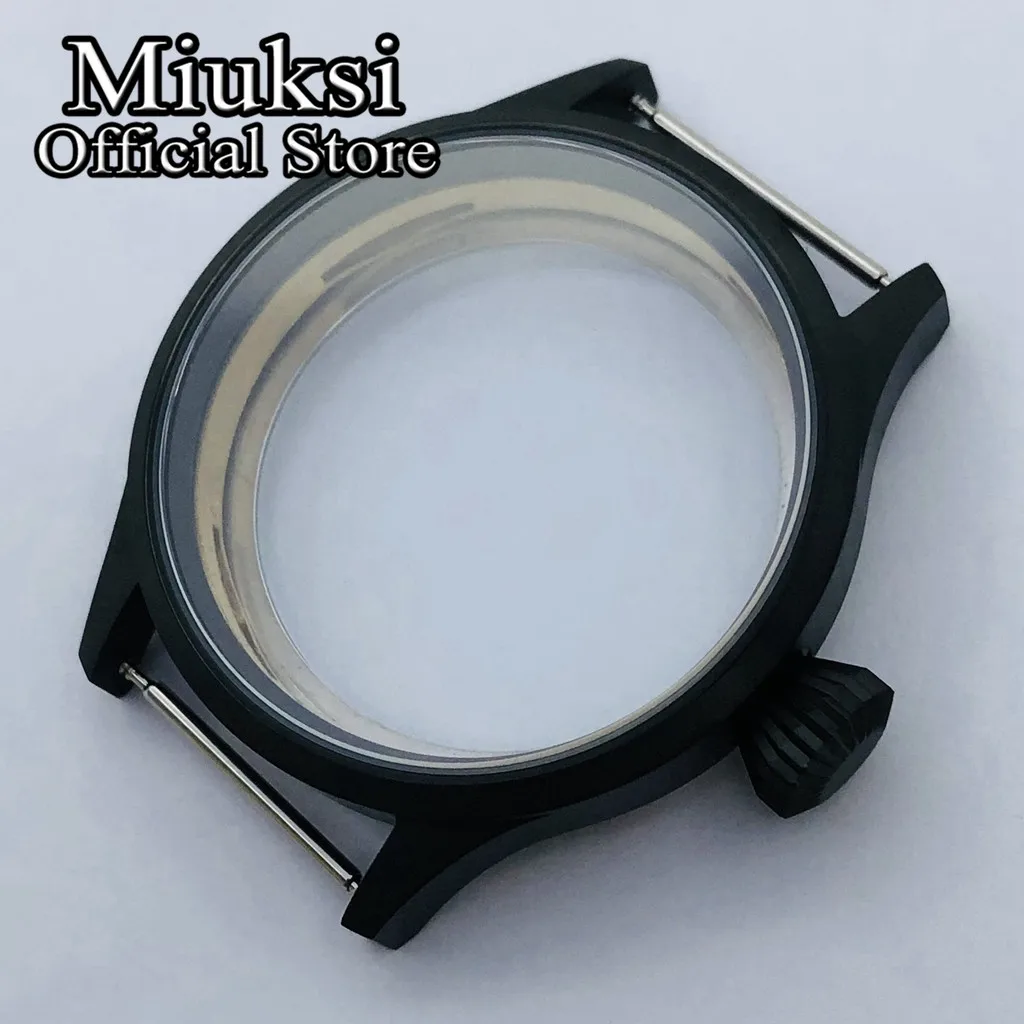 Miuksi 43mm black PVD stainless steel watch case sapphire glass fit ETA6497 6498 Seagull ST3600 ST3620 ST36 series movement