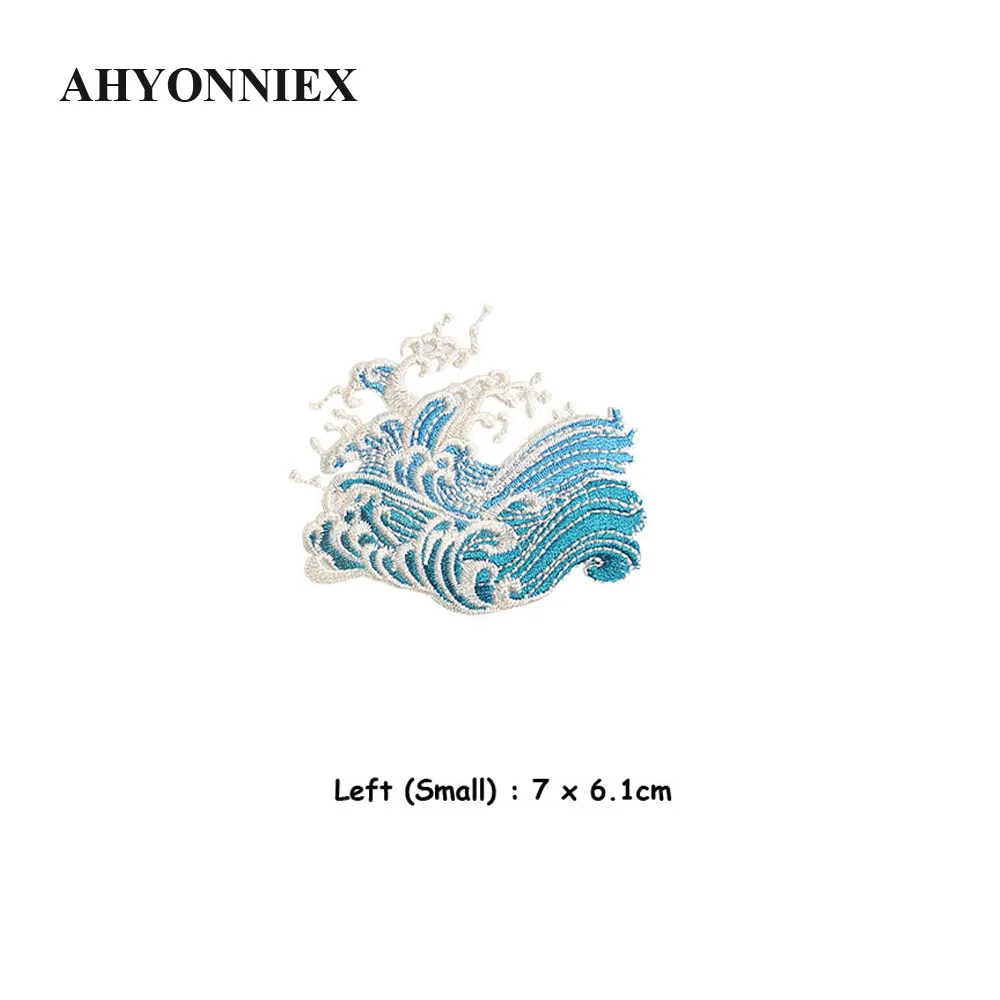 AHYONNIEX Blue Sea Spray Embroidery Repair Patches Bag Jacket Jeans Strip Iron On Patches for Clothes Pairs Glue Sticker