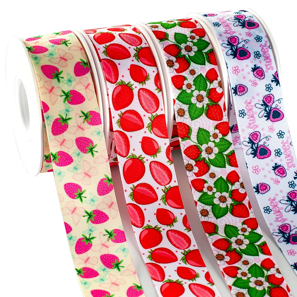 Summer Strawberry 50 Yards Fruit Watermelon Printed Grosgrain/satin Ribbon Hair Accessories