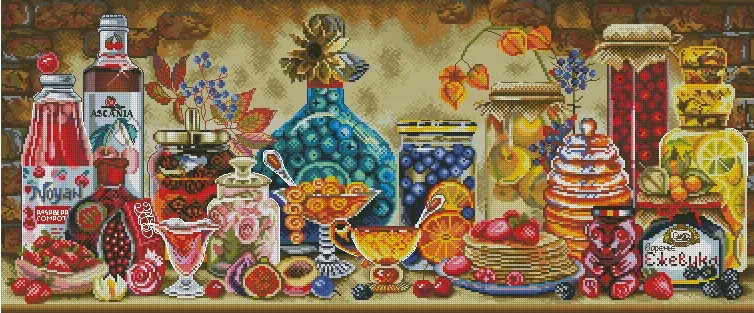 100% Egypt cotton Counted Cross Stitch Kit Autumn Taste Sparkling Marmalade Wine Beer Cocktail Fruit Food Feast