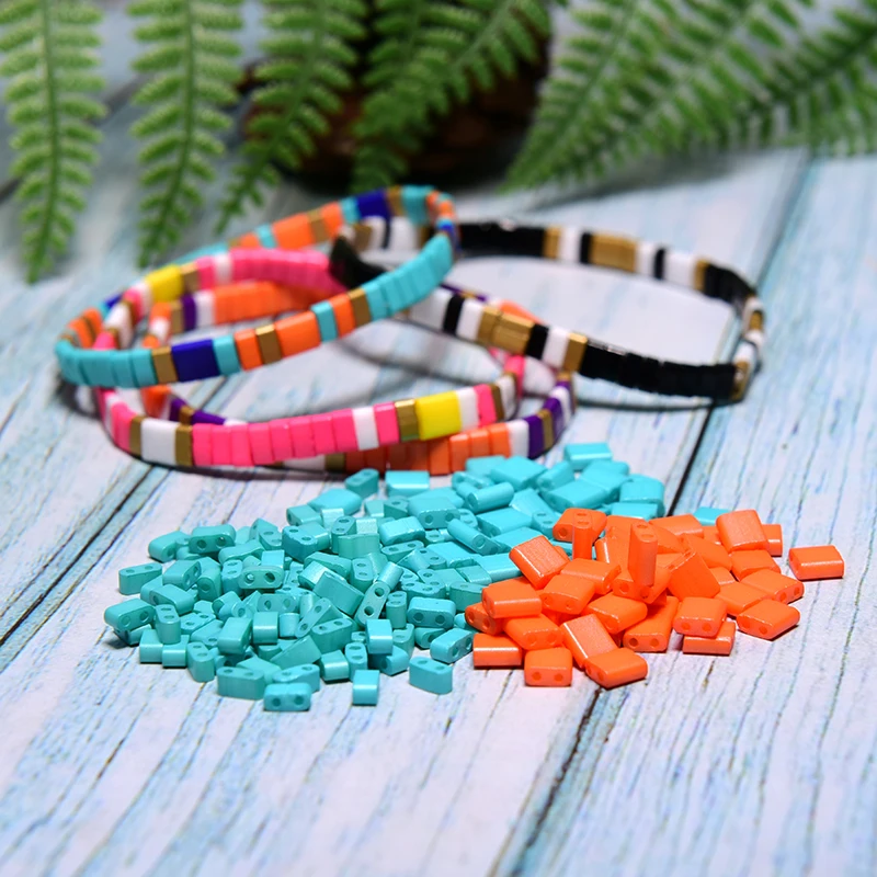 NIAN ZHEN 2 Holes 5/0.25X5 Square and Half Miyuki Tila Glass Beads for DIY Jewelry Bracelets Necklace Making 5grams/lot