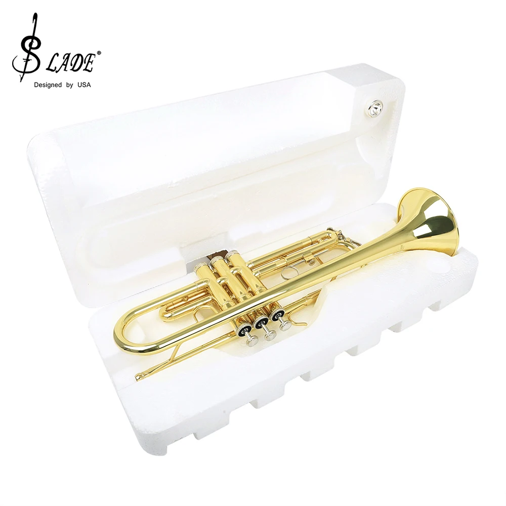 

SLADE Музыкальная труба Золотая прочная труба с мундштуком Перчатки Пенопластовый чехол Детали духовых инструментов Bb B Flat Trompeta
