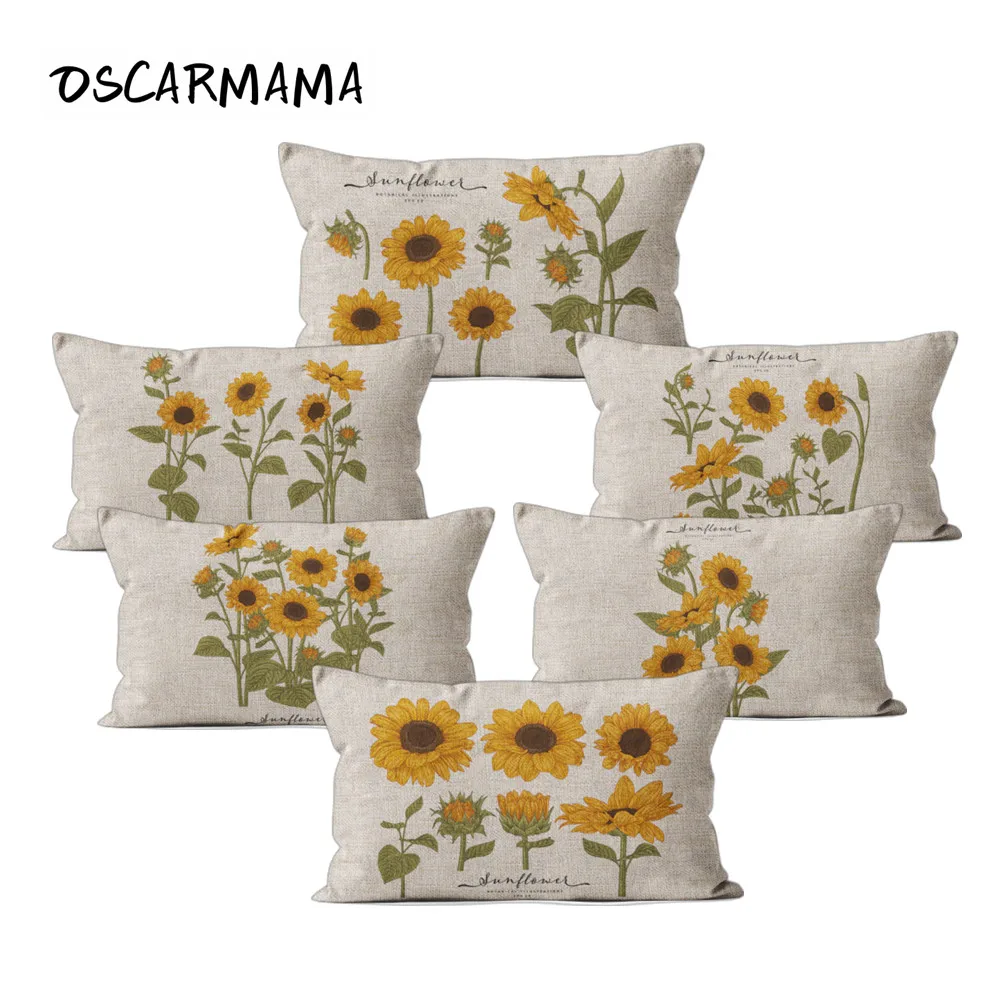 Summer Sunflower Floral Garden Car Seat Pillow Case Housse Coussin Kussenhoes 30x50 Rectangle Cushion Cover Rural House Decor