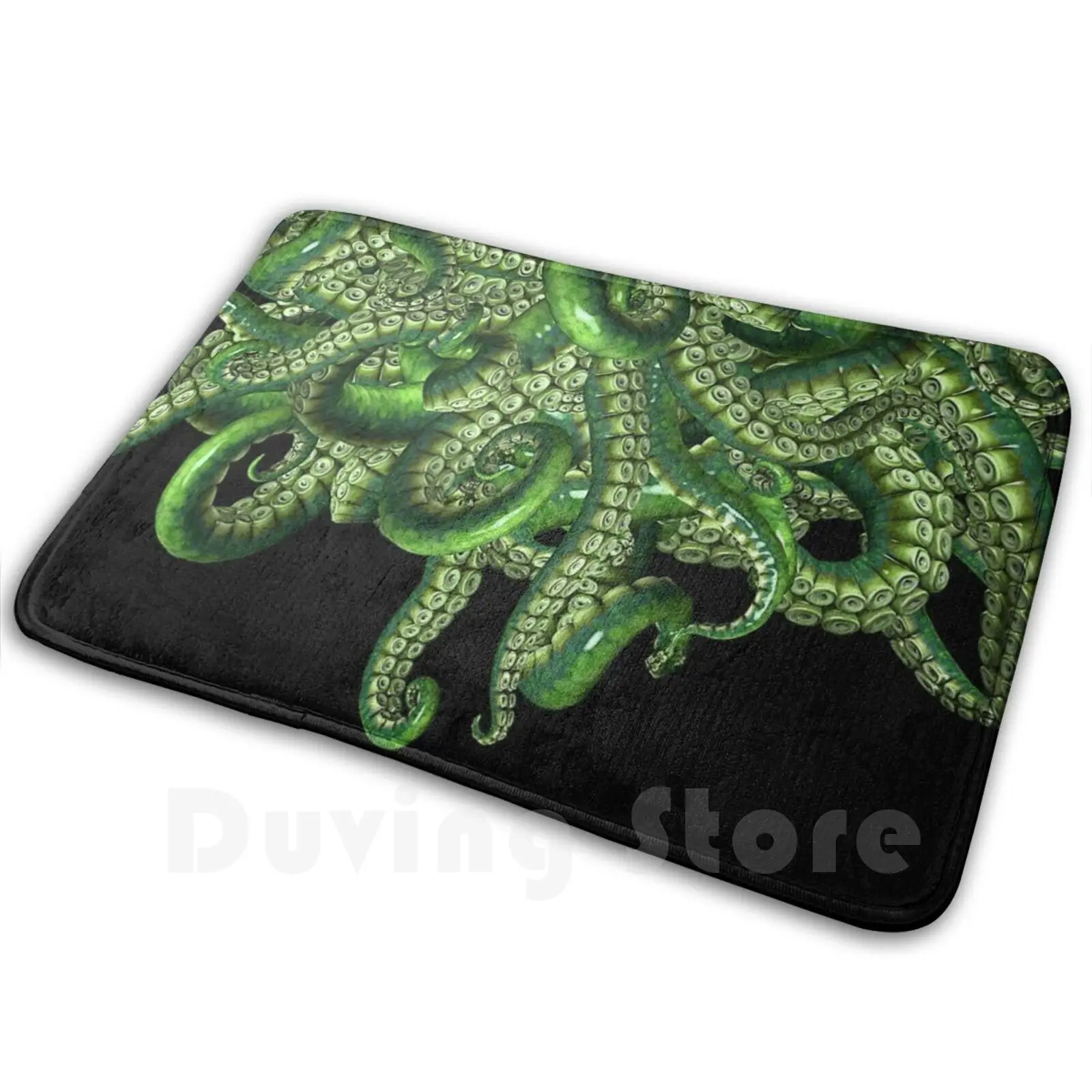 Suckers In Green Mat Rug Carpet Anti-Slip Floor Mats Bedroom Tentacle Worm Worms Octopus Squid Cuttlefish Cthulhu Horror Scary