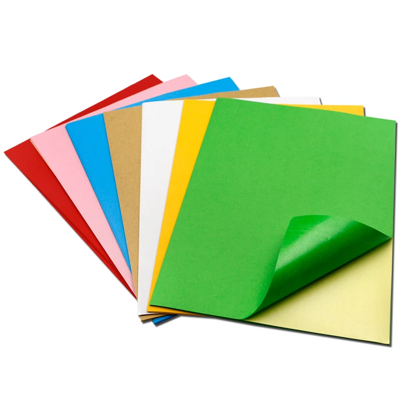 Papier Adhésif pour Documents A4, Impression Auto-Adhésive Colorée, 256 Papiers, Rouge, Jaune, Bleu, Vert, Étiquette pour Laser à Jet d'Encre, Prquinze, 50 Pièces