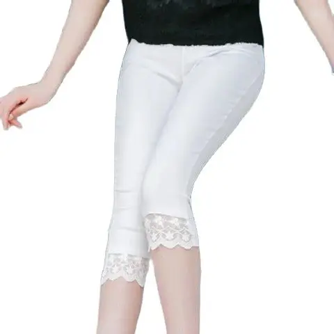 Women Thin Summer black White Pants Ladies Elastic Slim lace Pants Leggings Length Pencil Capris Pants