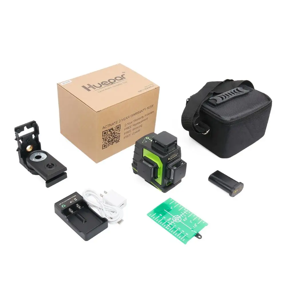 Huepar 3x360 Laser Level 3D Green Beam Self-leveling Cross Line Three-Plane Leveling Alignment Laser Tool USB Charging Port