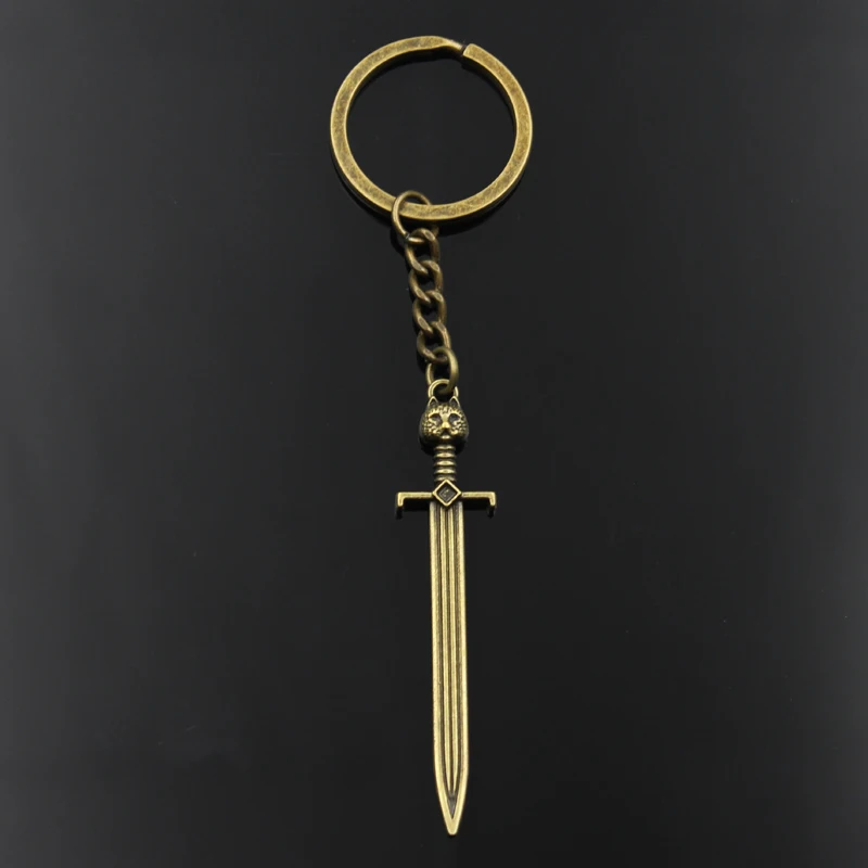 New Fashion Keychain 66x15mm Sword Cat Bronze Silver Color Pendants DIY Men Jewelry Car Key Chain Ring Holder Souvenir For Gift