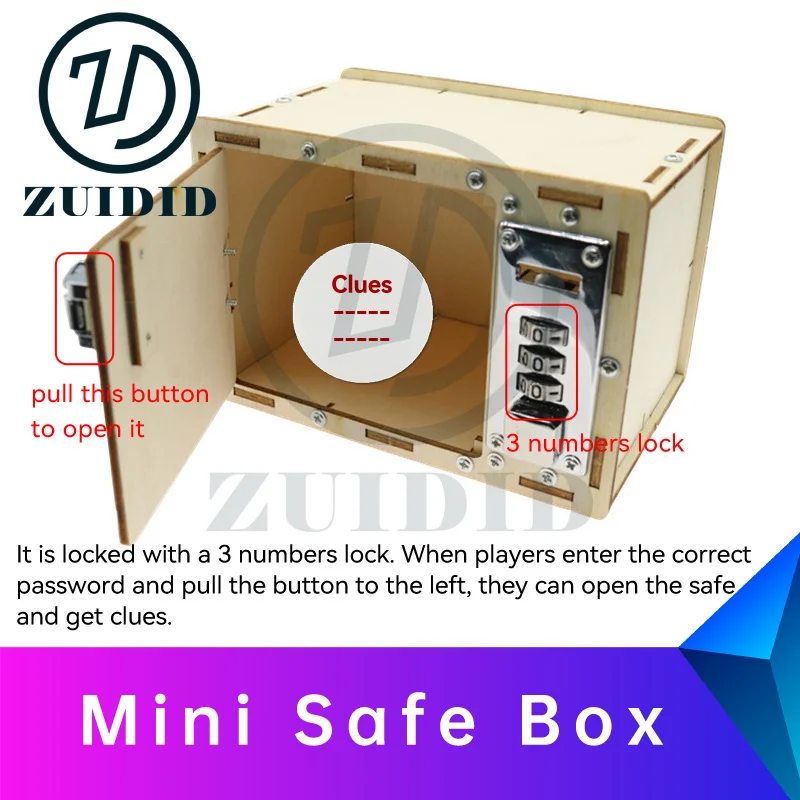 ZUIDID escape room Mini Safe Box enter the correct password and pull the button to open the box and get clues inside