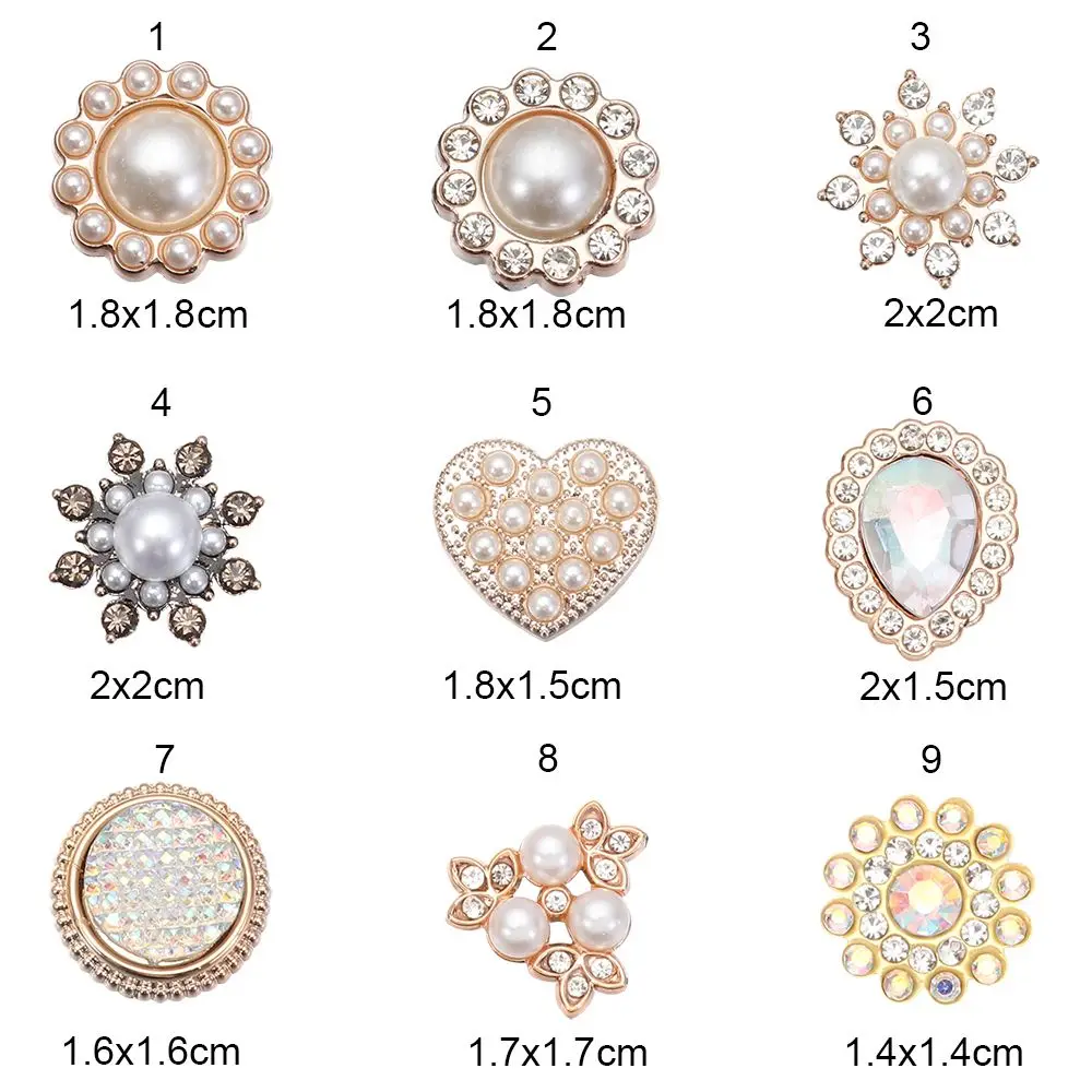 10PCS Pearl Flower Rhinestone Buttons Sparkling Crystal Headwear Accessories Hairpins Decoration Clothes Sewing DIY Crafts Tools