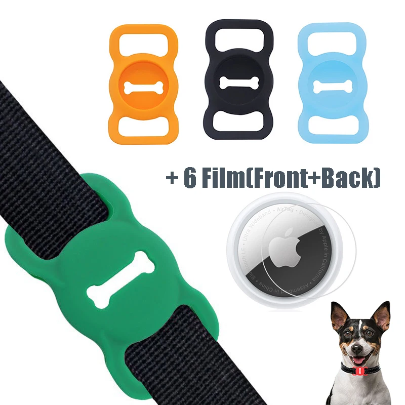 3Pcs Airtag Holder + 3set Screen Film Pet collare custodia protettiva in Silicone per Apple Airtag GPS Finder Dog Cat Collar Loop