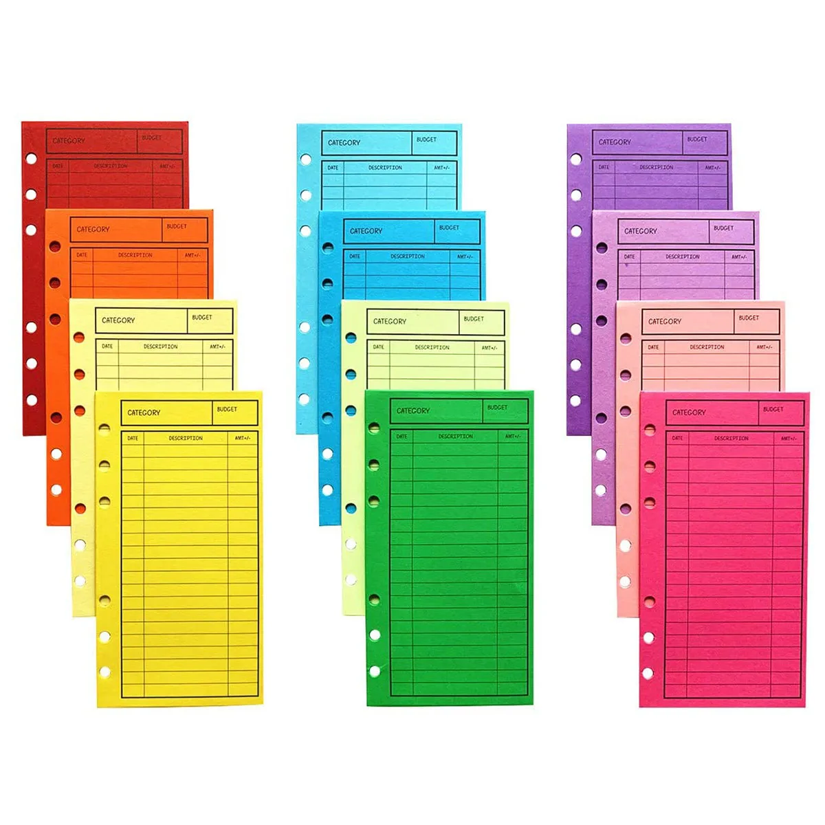 New!! 12 Pcs Budget Envelopes Cardstock Cash Envelope System for Money Saving, Assorted Colors, Vertical Layout & Holepunched