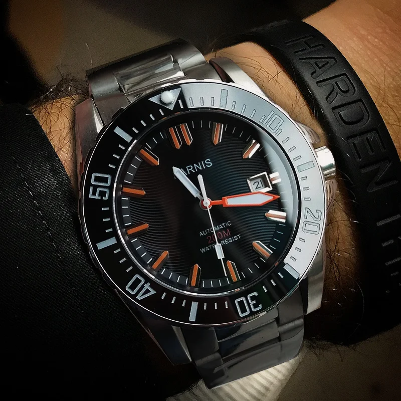44mm PARNIS Mechanical Watch Men 21 Jewels MIYOTA 8215 Movt Orange Hand Waterproof Date Watch Saphire Glass Rotating Bezel