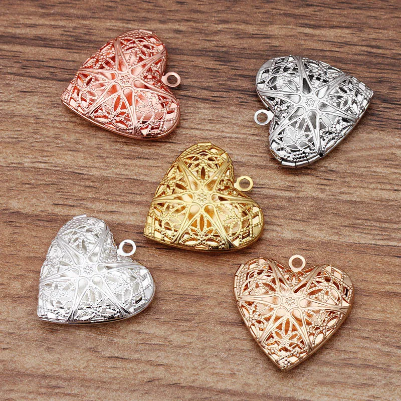 

10pcs Heart Filigree Essential Oil Aromatherapy Diffuser Perfume photo Locket Pendant European Charms Multi-color Plated