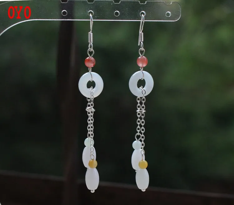 

925 Sterling Silver Natural Jade Earrings