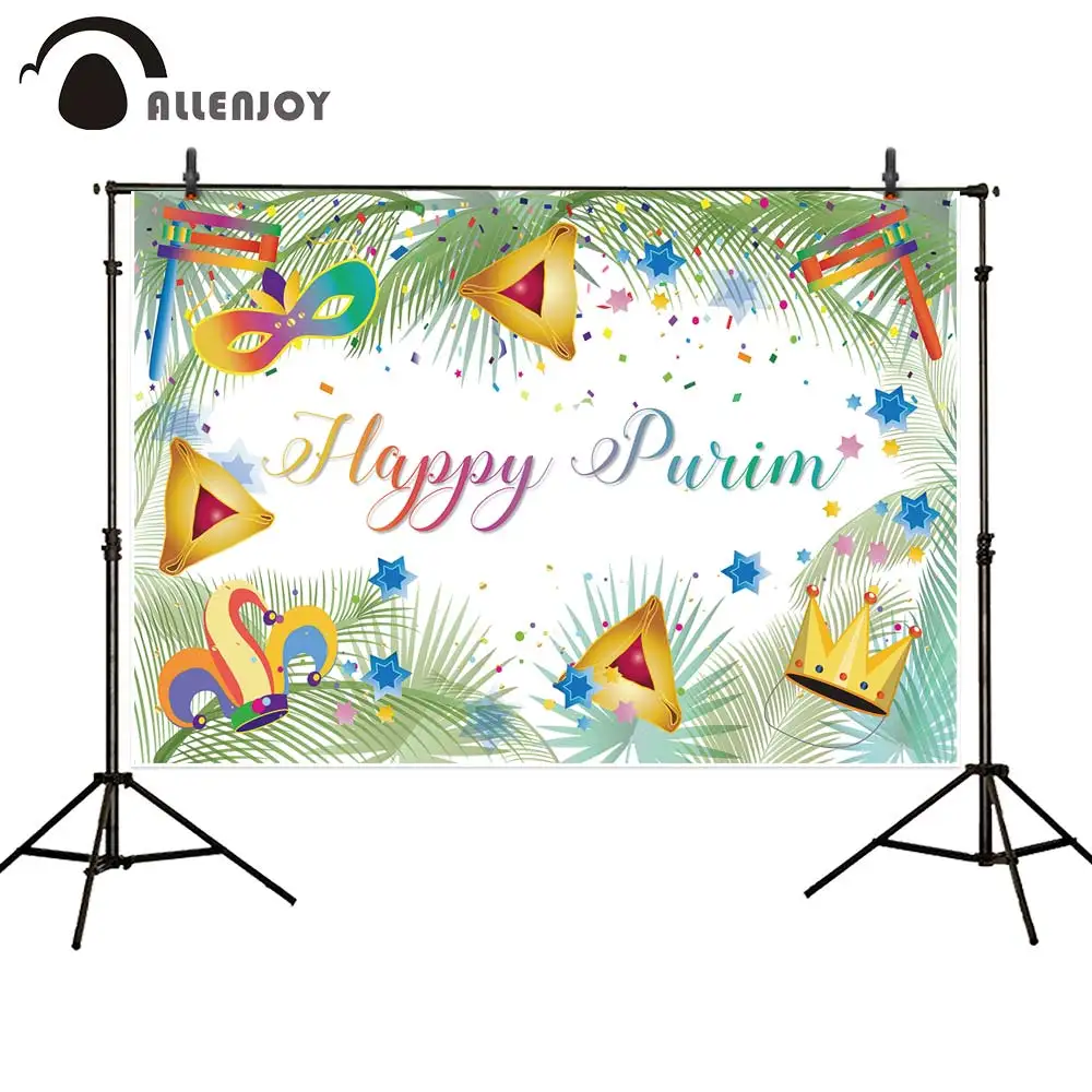 Allenjoy Happy Purim Party Backdrop Jewish Festival Photo Wallpaper Oznei Haman Board Masquerade Event Wood Photographic Banner