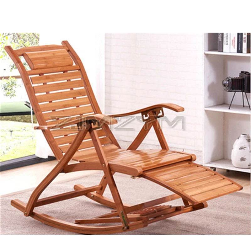 Household bamboo rocking chair balcony beach couch outdoor lunch break folding rocking chair elderly adult remote Chair Recliner