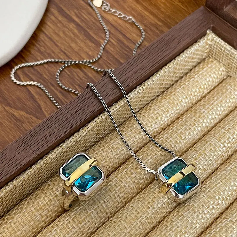 MEWANRY Silver Color Blue Zircon Necklace for Women Geometric Temperament Minimalist Chic Luxury Christmas Jewelry Gifts
