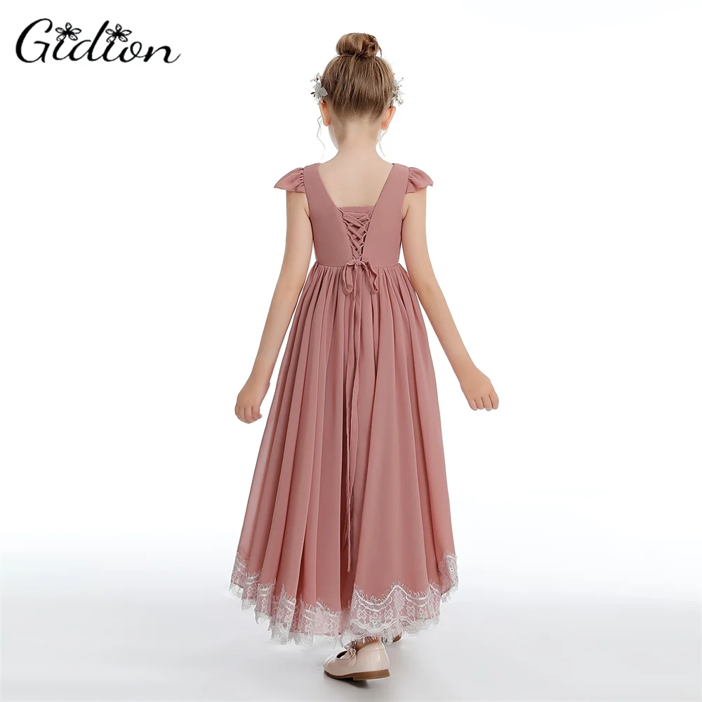 Boho Asymmetrical Chiffon Flower Girl Dress For Wedding Junior Bridesmaid Pageant Ball Evening Gown Graduation Prom Show Event