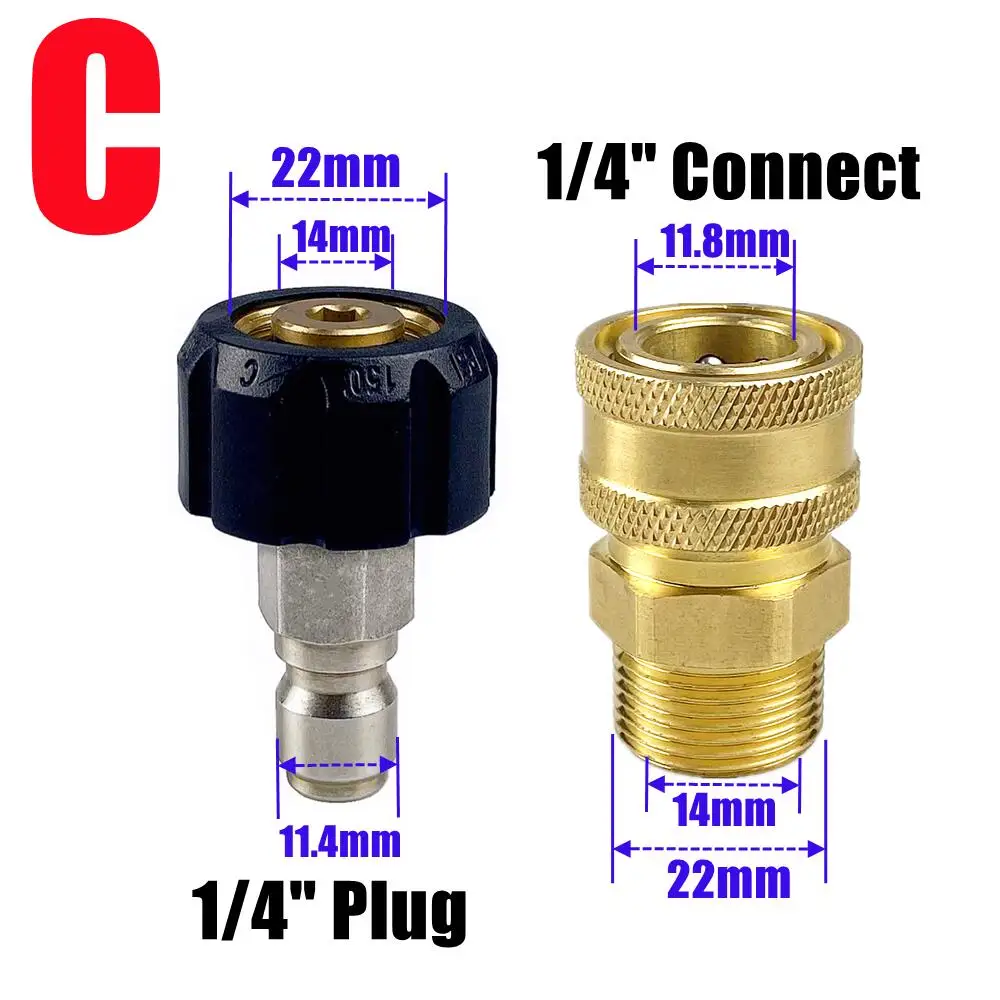 2-teiliges Hochdruckreiniger-Adapter-Set, M22, 14 mm/15 mm Innengewinde, drehbar auf Schnellverbindung, 3/8 Zoll oder 1/4 Zoll Entriegelungssatzdüse