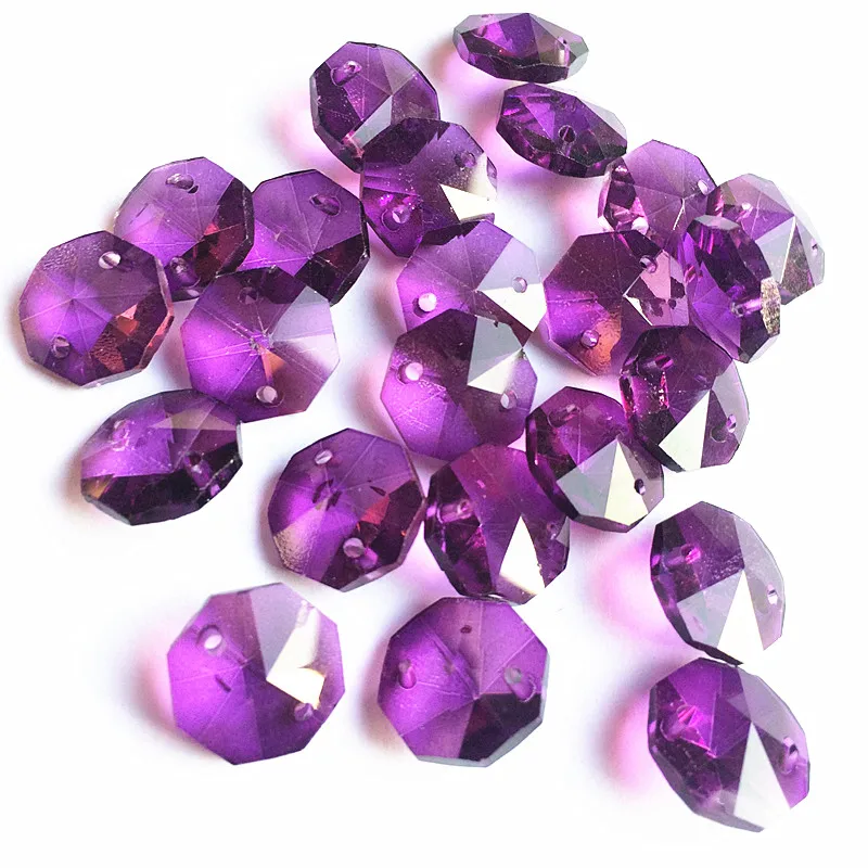 Beautiful 14mm Dark Purple Crystal Glass Chandelier Octagon Beads In Two Holes (Free Rings) Christmas Ornaments Diy Suncatcher