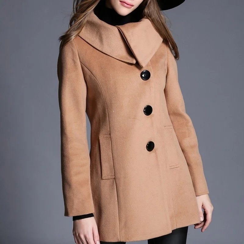 

New Autumn Women Woolen Trench Coat England Style Lapel Collar Single Breasted Long Dust Coat Windbreaker Sobretudo Feminino