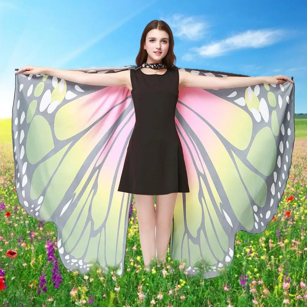 Regenbogen Frauen Schmetterling Flügel Schal Masque Fee Damen Dance Kostüm Zubehör Halloween Mädchen Leistung Kleidung 2021