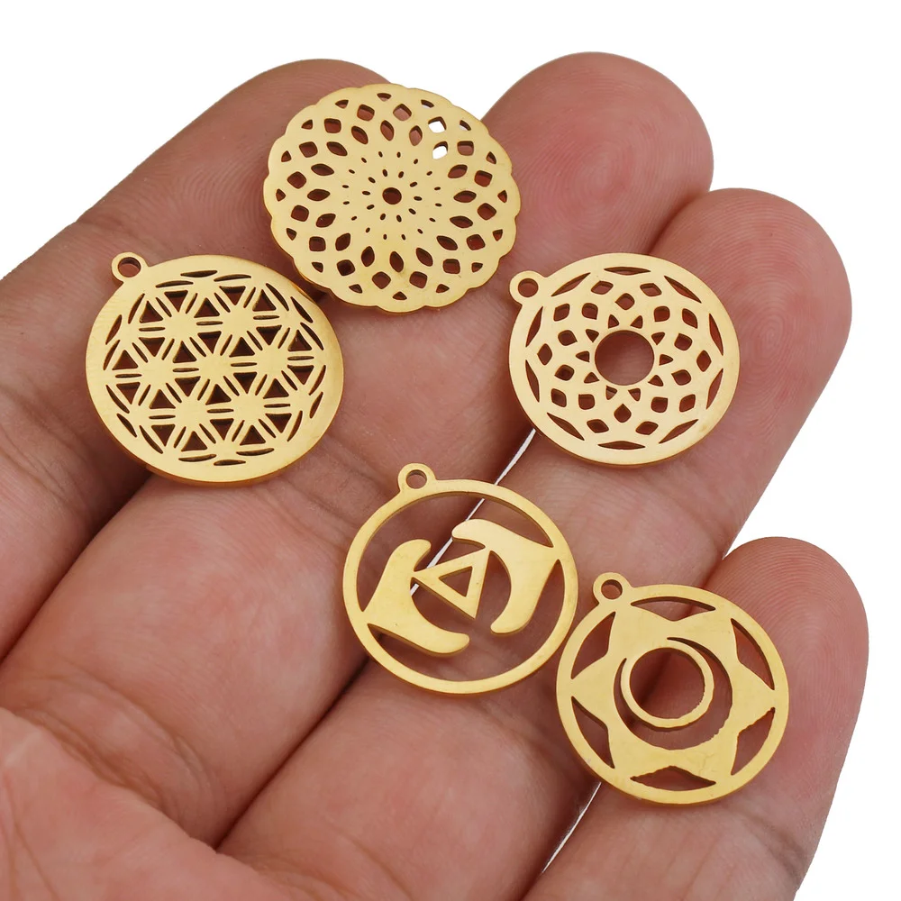 5 sztuk/partia joga lotosowa czakra DIY Charms hurtownia Tag ze stali nierdzewnej Hollow kwiat lotosu złącza biżuteria wisiorek Making — zdjęcie 4
