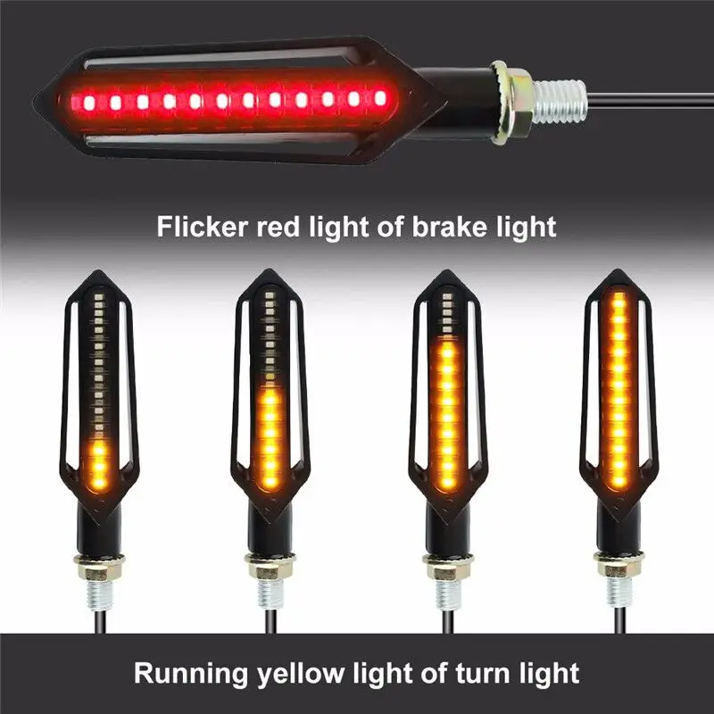 24 LED Motorcycle Turn Signal Indicator Blinkers 12V Three-use Sequential DRL Flashing Brake Lights Warning Lamp
