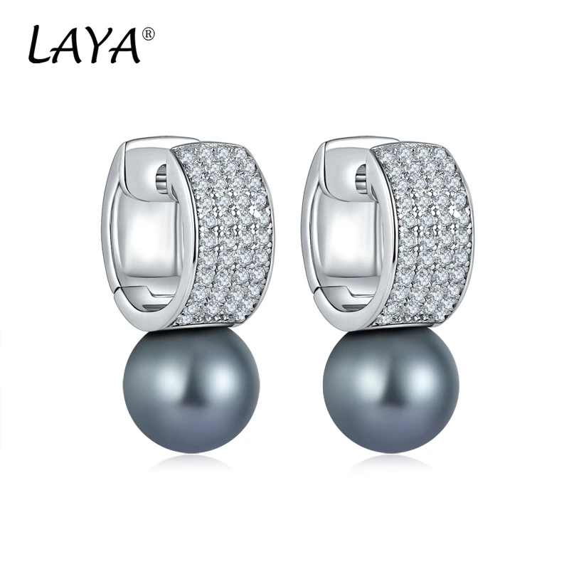 Laya 925 Sterling Silver Fashion Sweet Pearl Clear Cubic Zircon Earrings For Women Wedding Elegant Luxury Original Jewelry