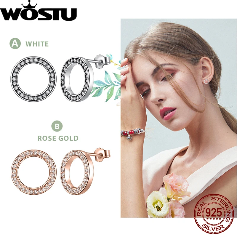 WOSTU 100% 925 Sterling Silver Flower Unicorn Fairy Stud Earrings For Women Original Wedding Earrings Fashion Silver 925 Jewelry