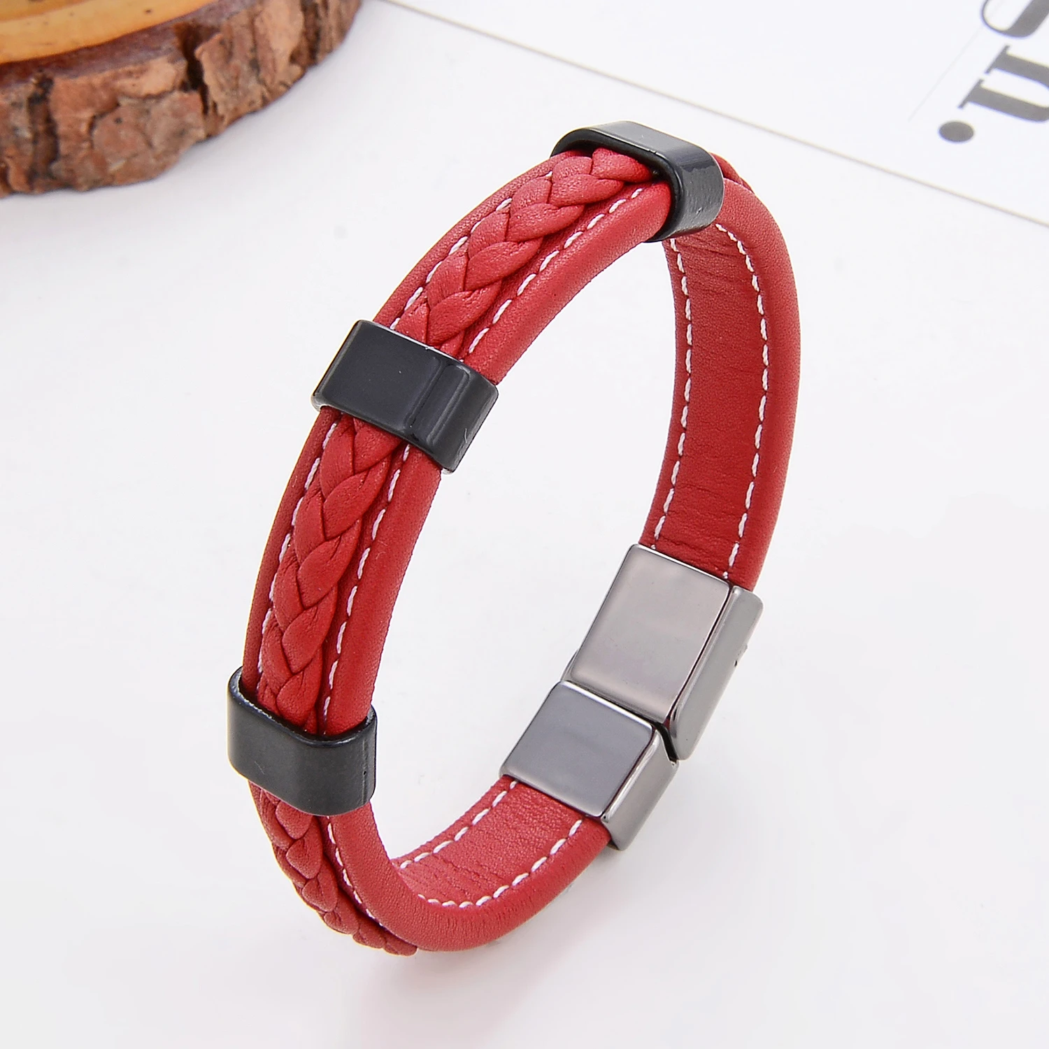 Klassisches geflochtenes Lederarmband für Damen, Zinklegierung, Metall, Herrenschmuck, Armbänder, Damen-Accessoires, 2021, Phevт Alem – Detail 13
