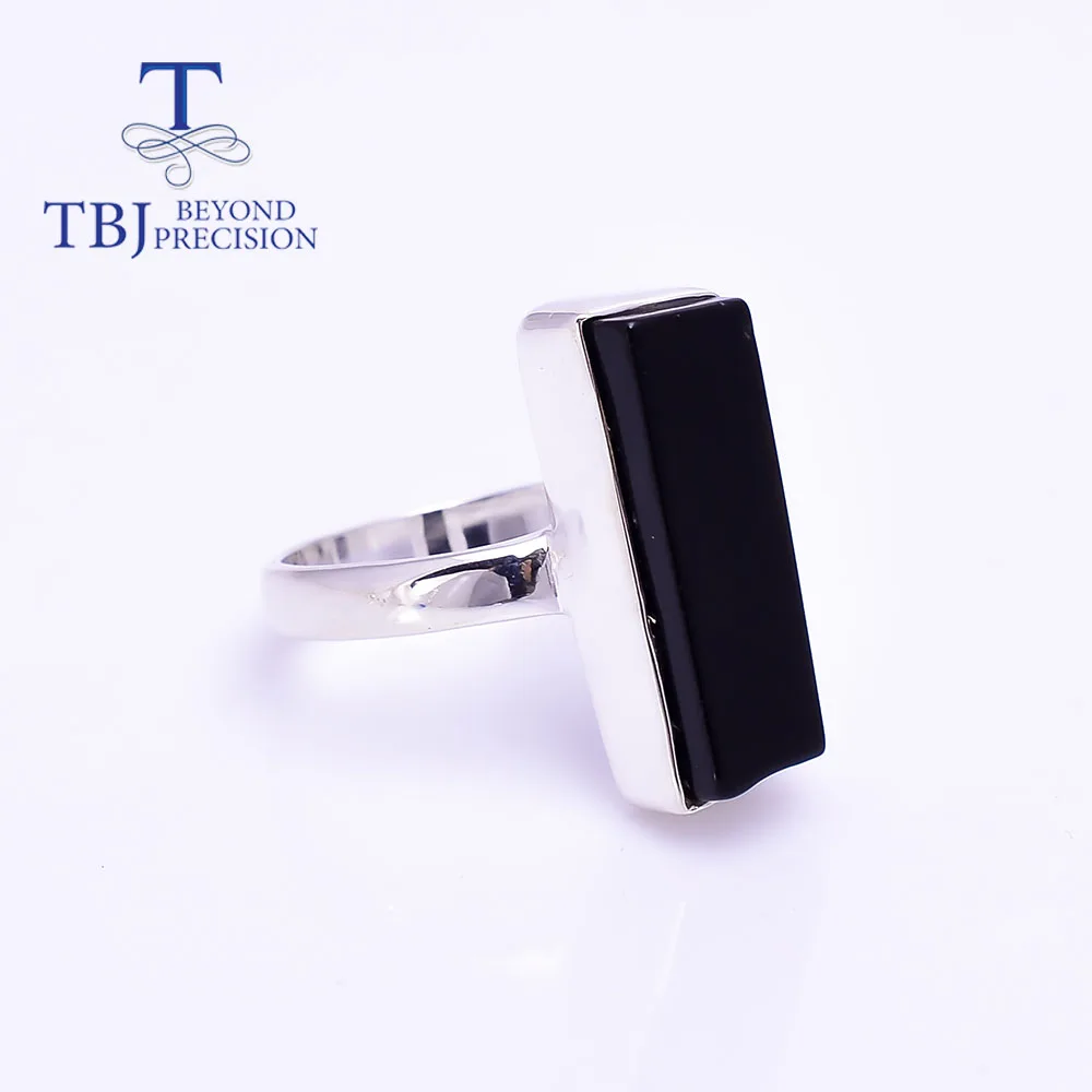 new black spinel Long Ring 925 sterling silver hanmade fine jewelry for women daily wear  simple design