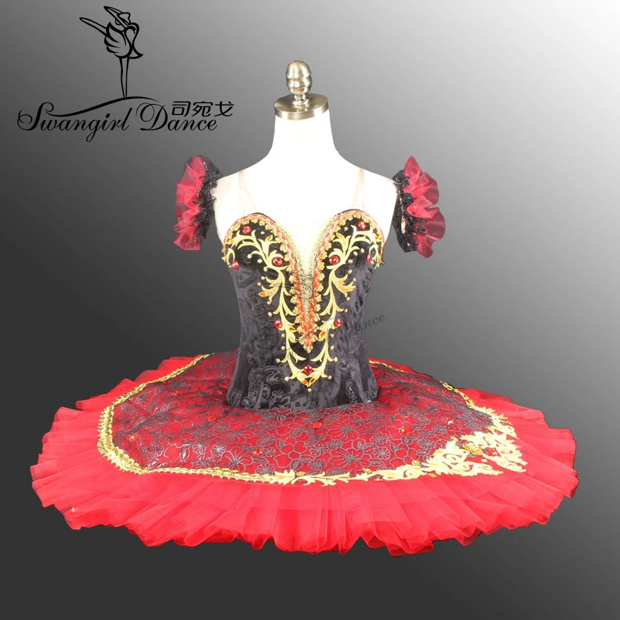 Tutu de ballet classique pour femmes, de haute qualité, rouge, noir, don Quixote, avec corsage en velours, professionnel, pour filles, BT9069