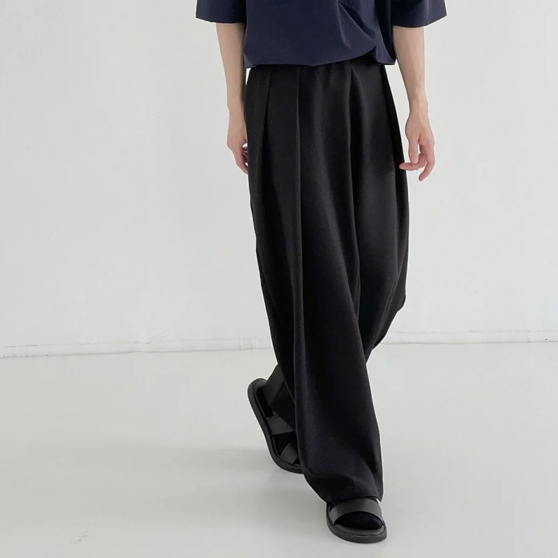 

New 2022 Mens Wide Leg Pants Korean Style Male Casual Solid Loose Pockets Straight High Waist Spring Autumn Black Vintage Pants