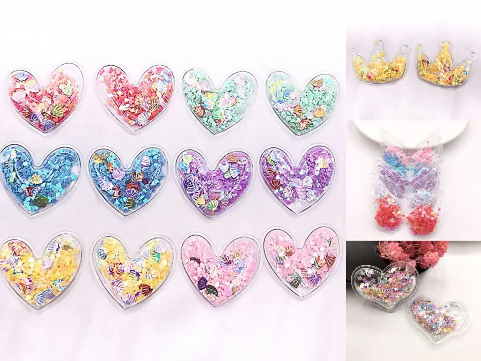 10pcs Heart/Crown/Wings Transparent Plastic PVC Bag Color DIY Sequin Hair Pin Accessories Handmade Clothing Decorative Soft mix