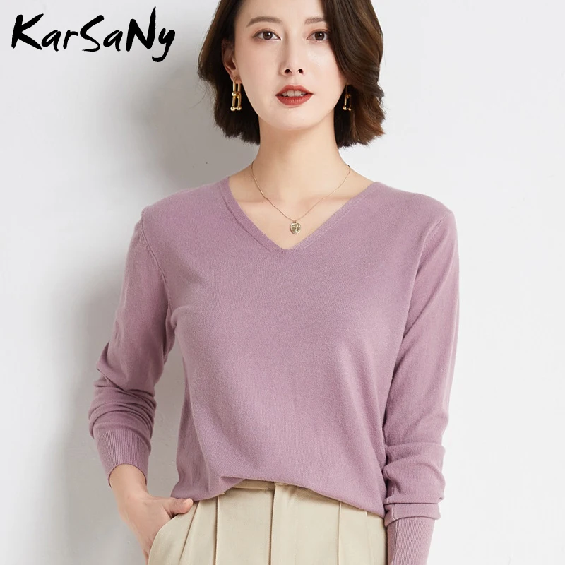 V Neck Sweater Pullover Winter Women 2021 Solid Pulls Slim Knitted Top Basic Women's Sweaters Autumn Women Cashmere Jumper Woman