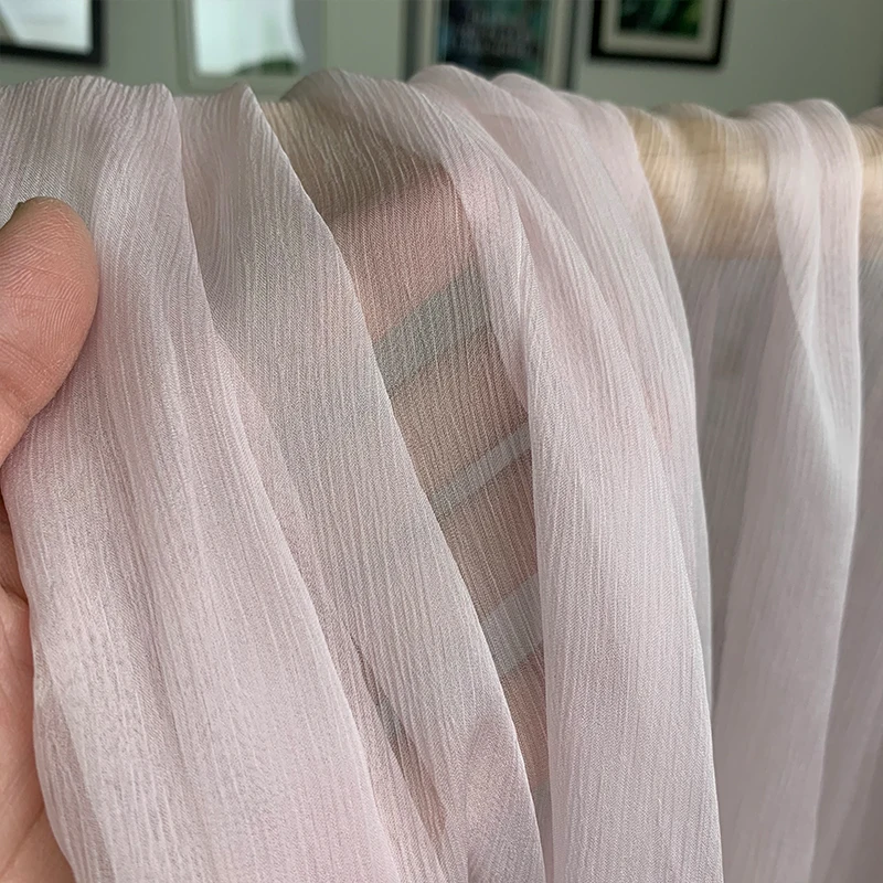 1 meter 100% Mulberry Silk 5 momme Crinkle Georgette Silk Thin Sheer Fabric light pink purple 140cm 55\