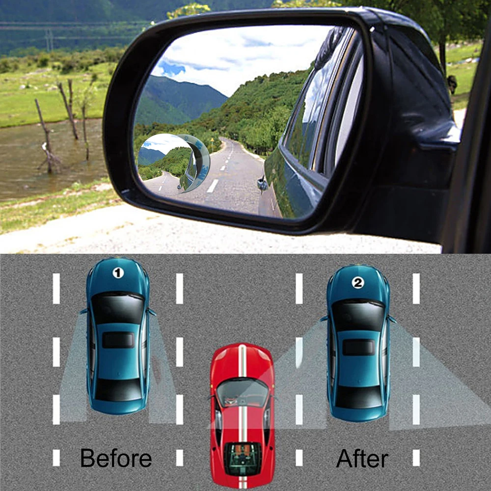 1pc 360 Degree Blind Spot Mirror Car Reverse Frameless Ultrathin Wide Angle Round Convex Rear View Mirror Auto Exterior Parts